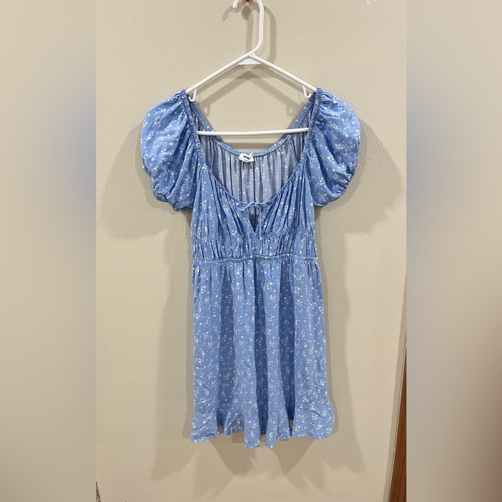 Cotton On Blue Floral Puff Sleeve Mini Dress - Size Small